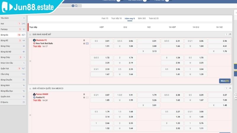 Giao diện Thể Thao UG JUN88 sống động